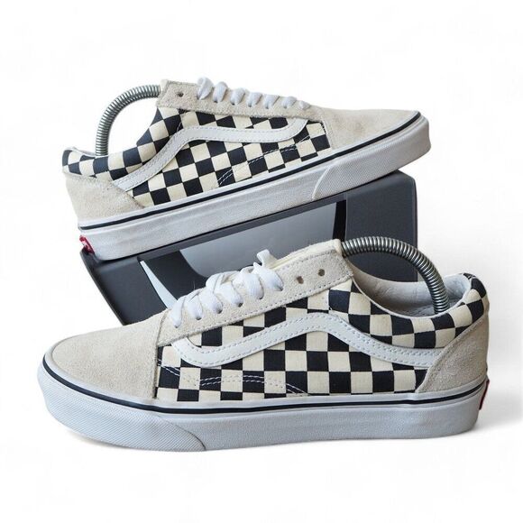 Vans Old Skool Checkerboard Skate Shoes Black / Cream Women's 9.5 - Picture 1 of 11